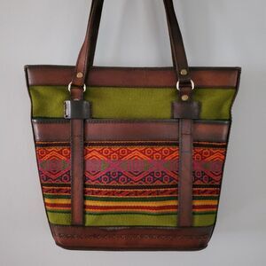 Tote Bag from Bolivia Leather and Traditional Aguayo